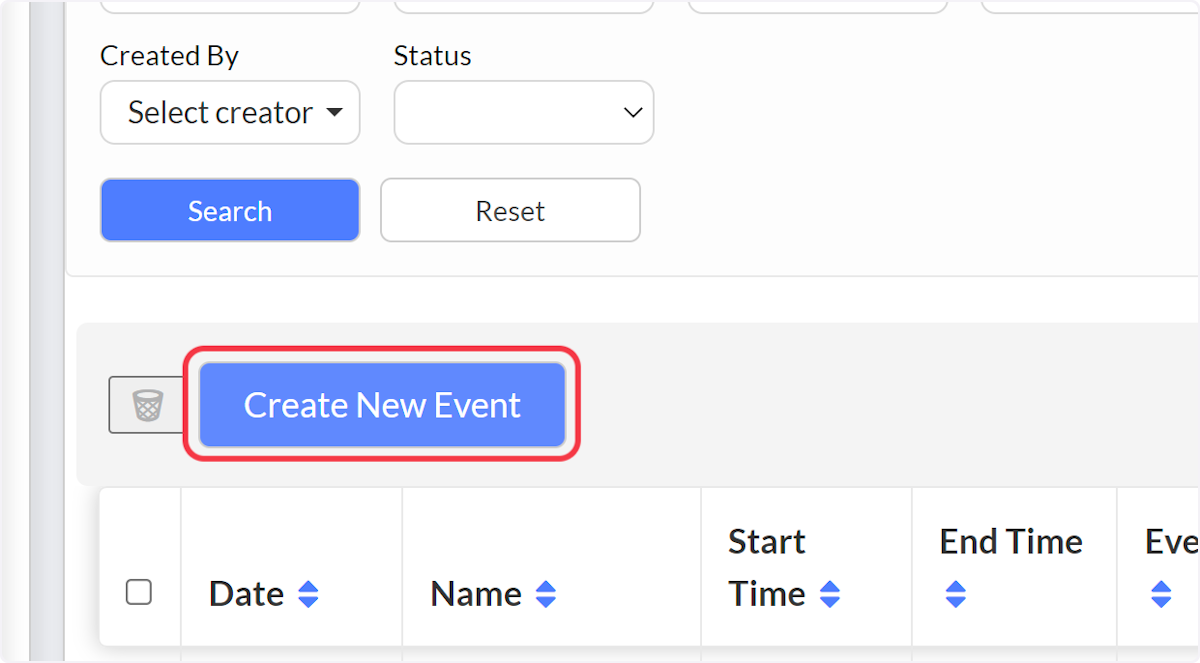 Click on Create New Event.
