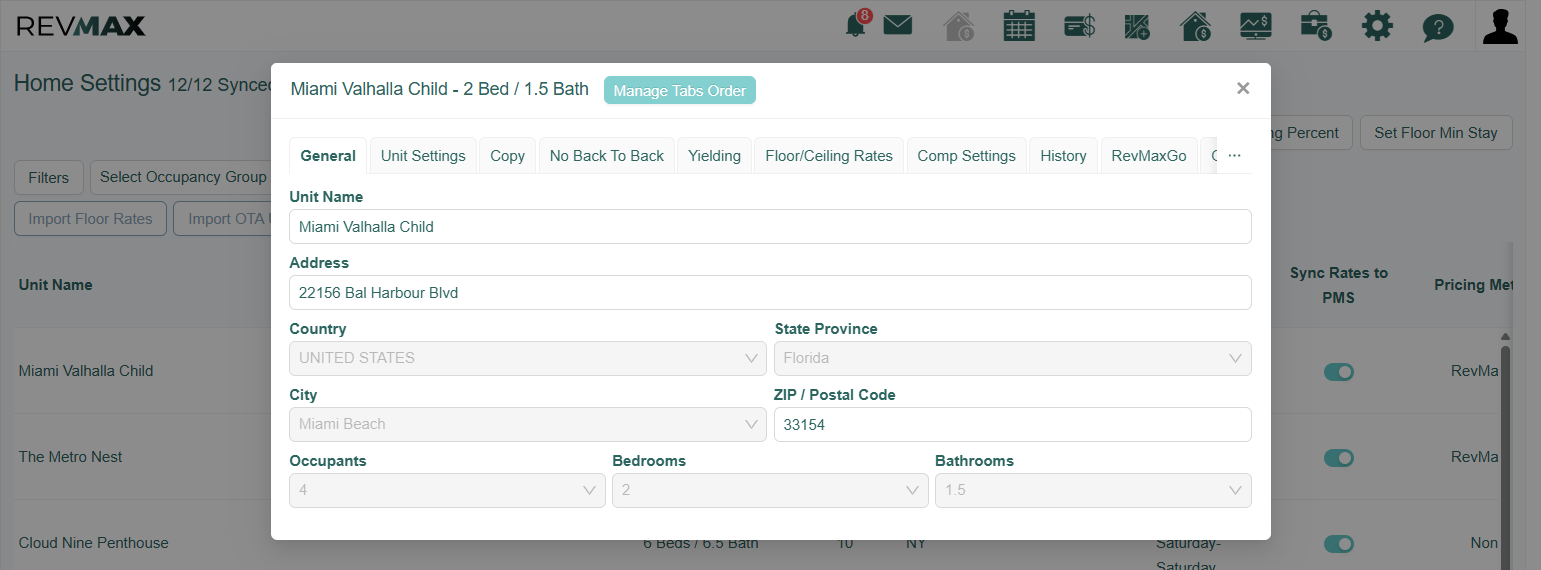 Click on the Manage Tabs Order button.
