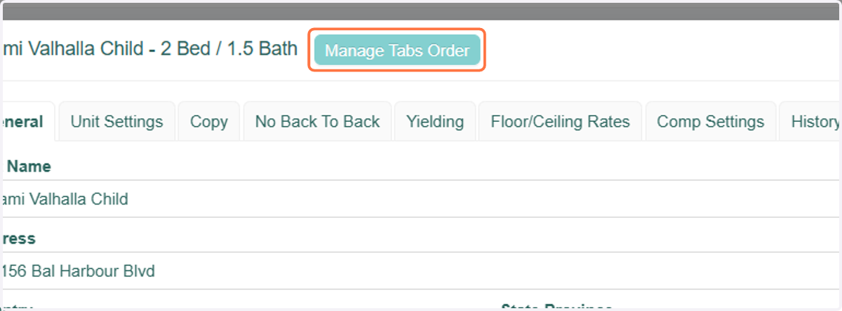 Click on the Manage Tabs Order button.
