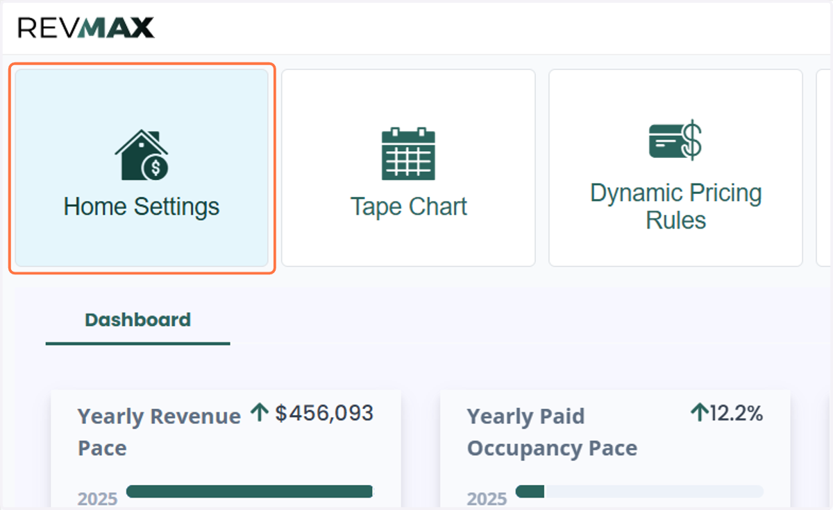 Click on Home Settings or Tape Chart.