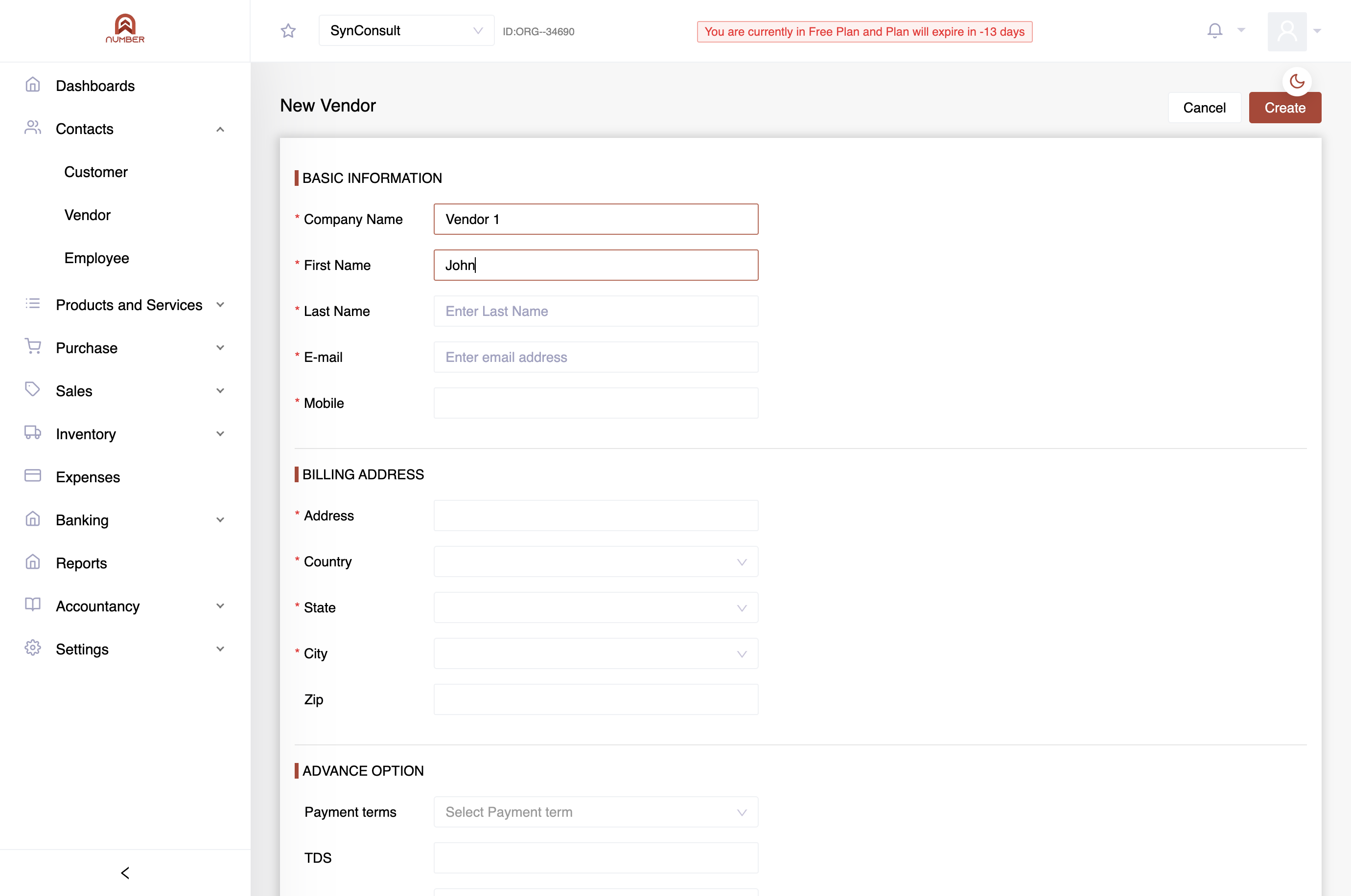 First Name: Provide the first names of the person you are dealing with in the vendor's company.