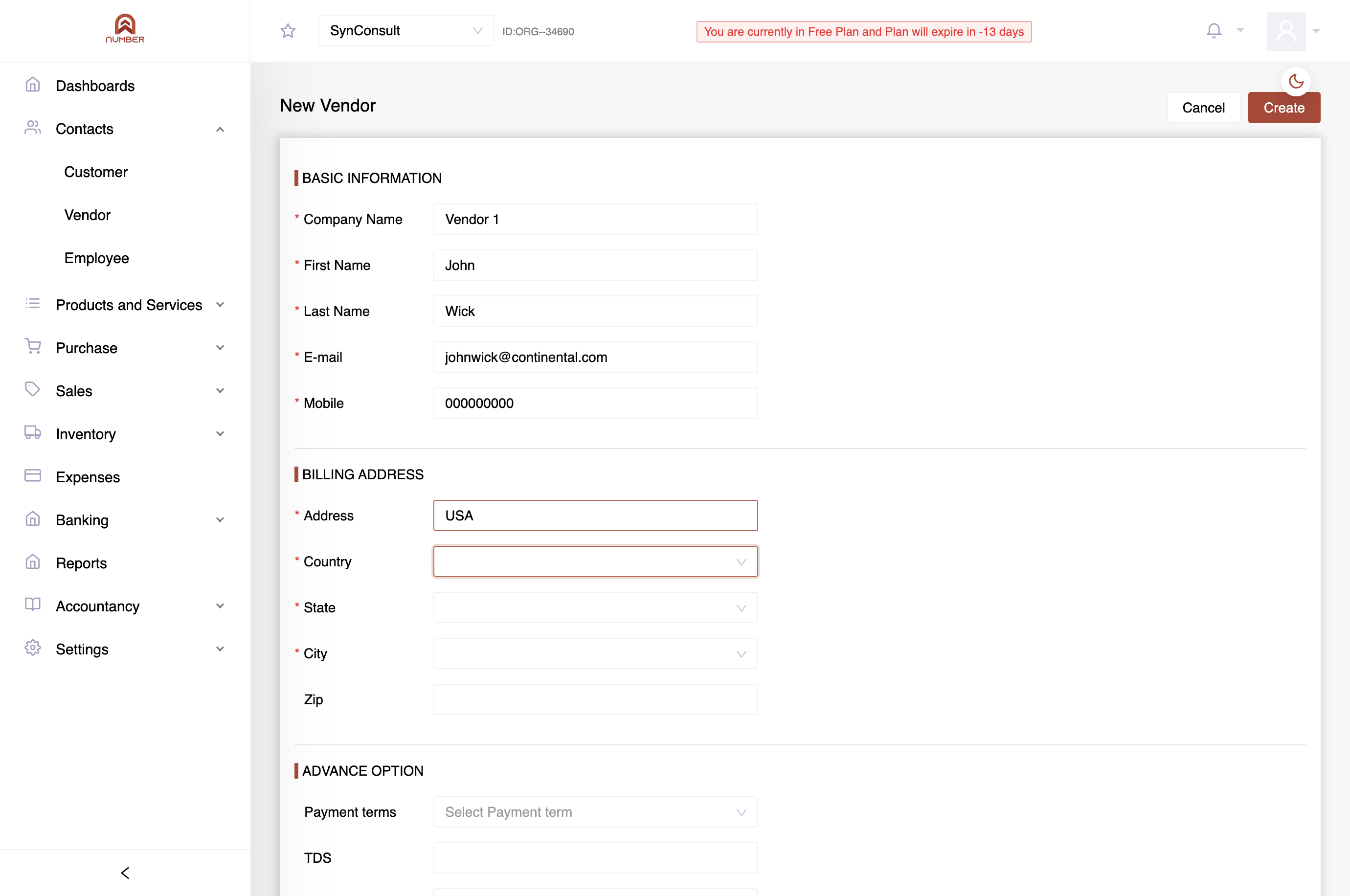 Begin by entering the street address, followed by the country, state, city, and zip code.