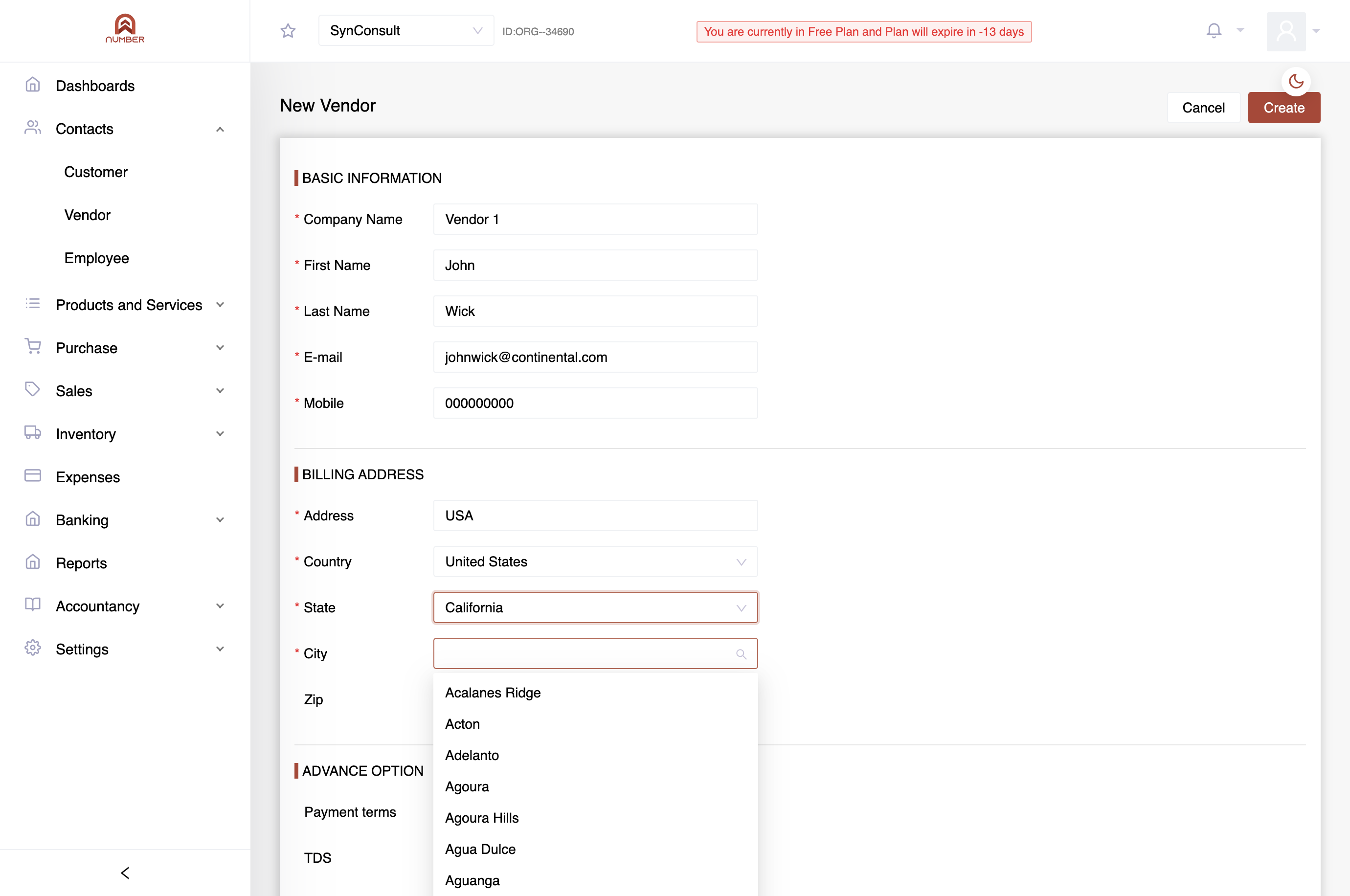 City: Enter the primary city where your vendor's business is located.