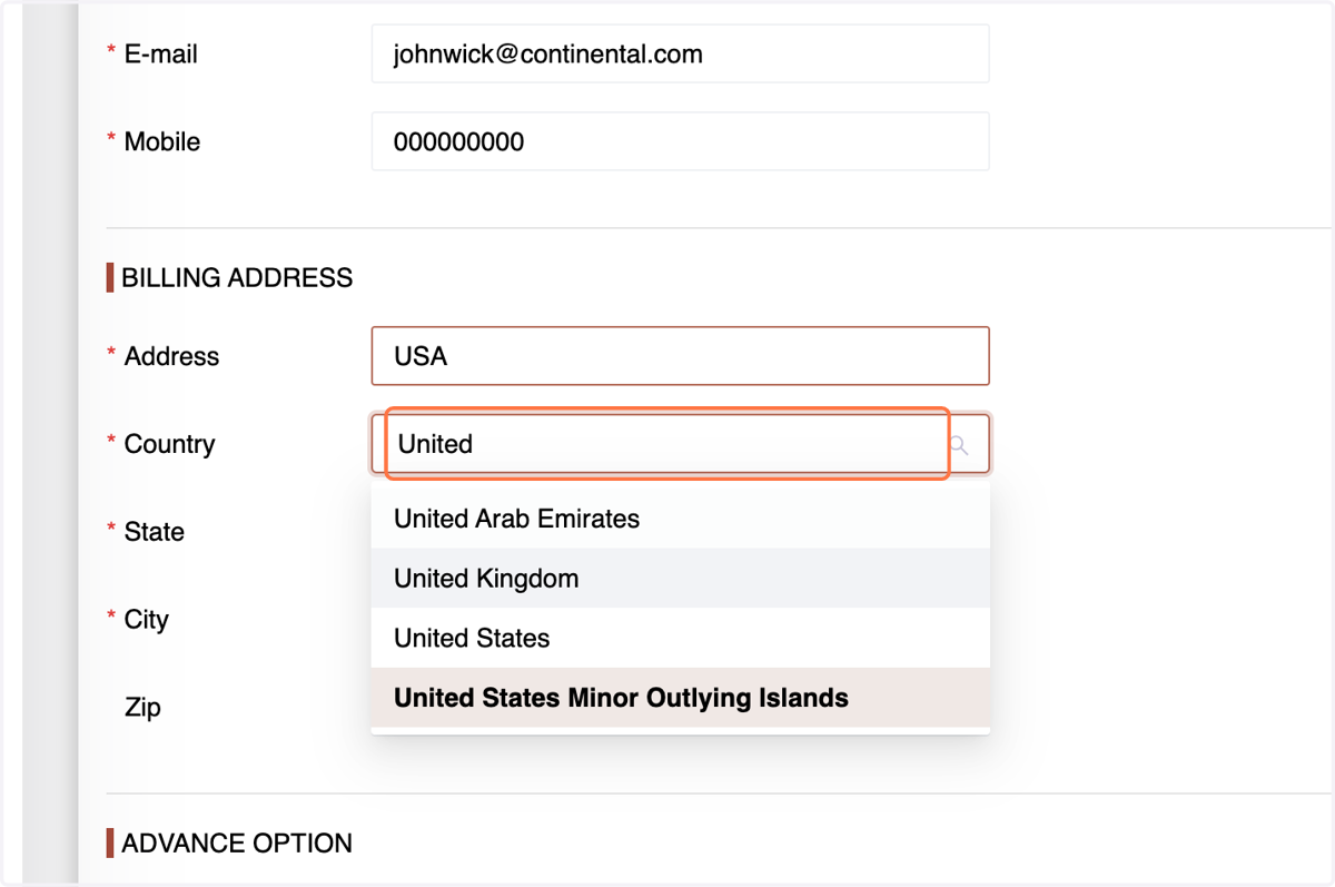 Country of Operations: Indicate the country in which your vendor primarily conducts its business activities.