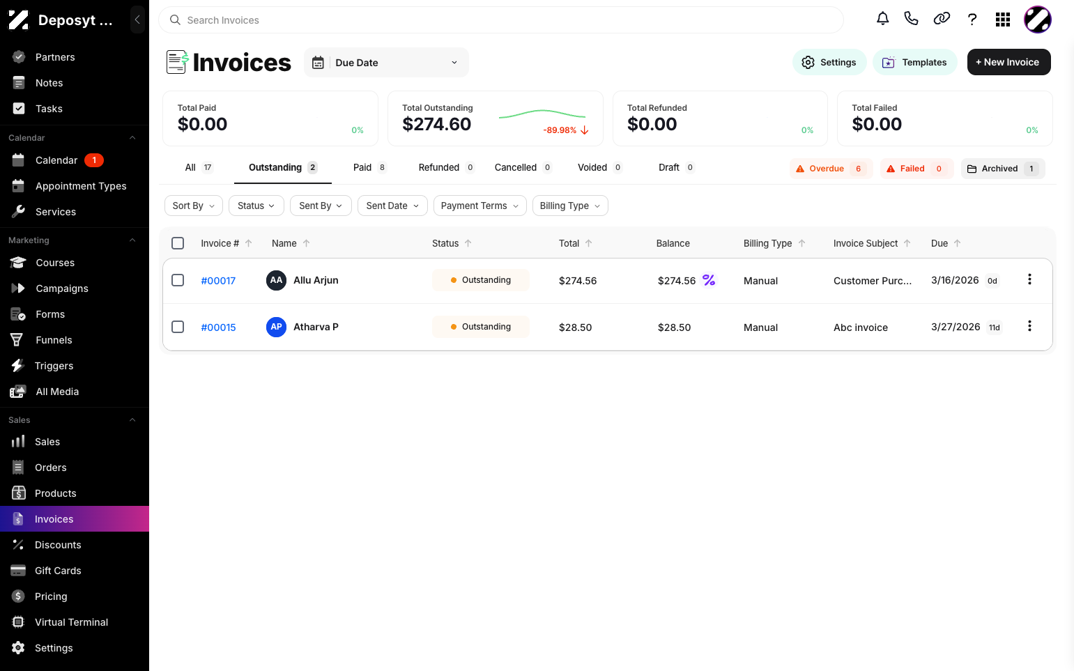 View Outstanding Invoices