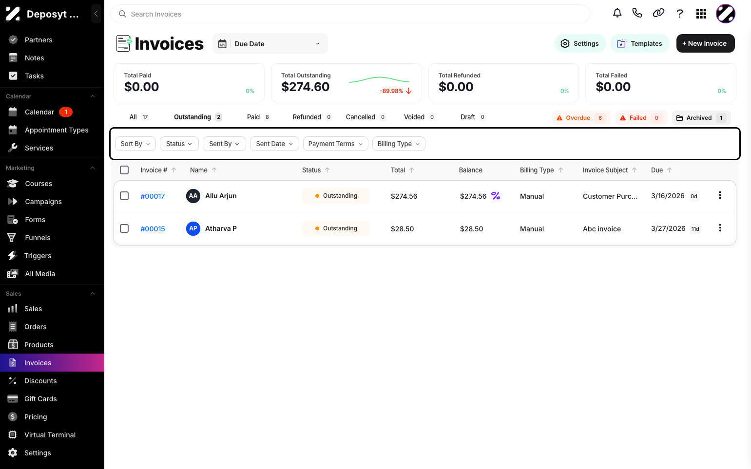 Step 4: Your view will now display all Outstanding Invoices.