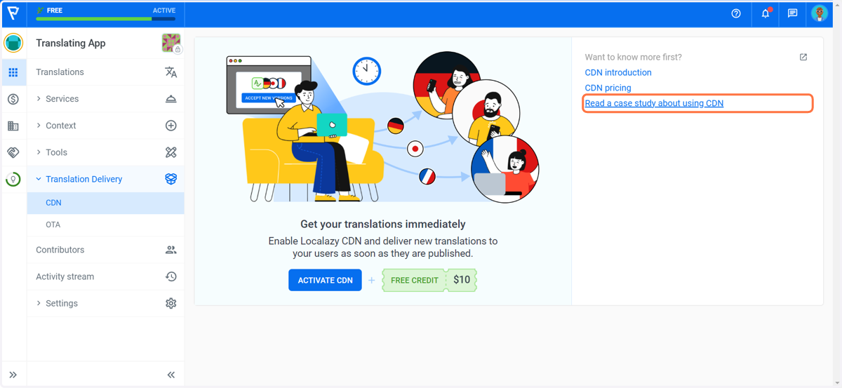 On the right, you can find links to more information about CDN.