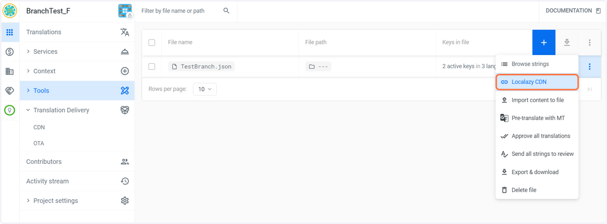 In the File Management section, click on the three dots menu of the file for which you want to get the CDN links.