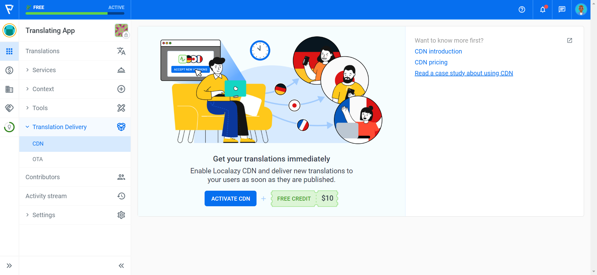 Click on the ACTIVATE CDN button.