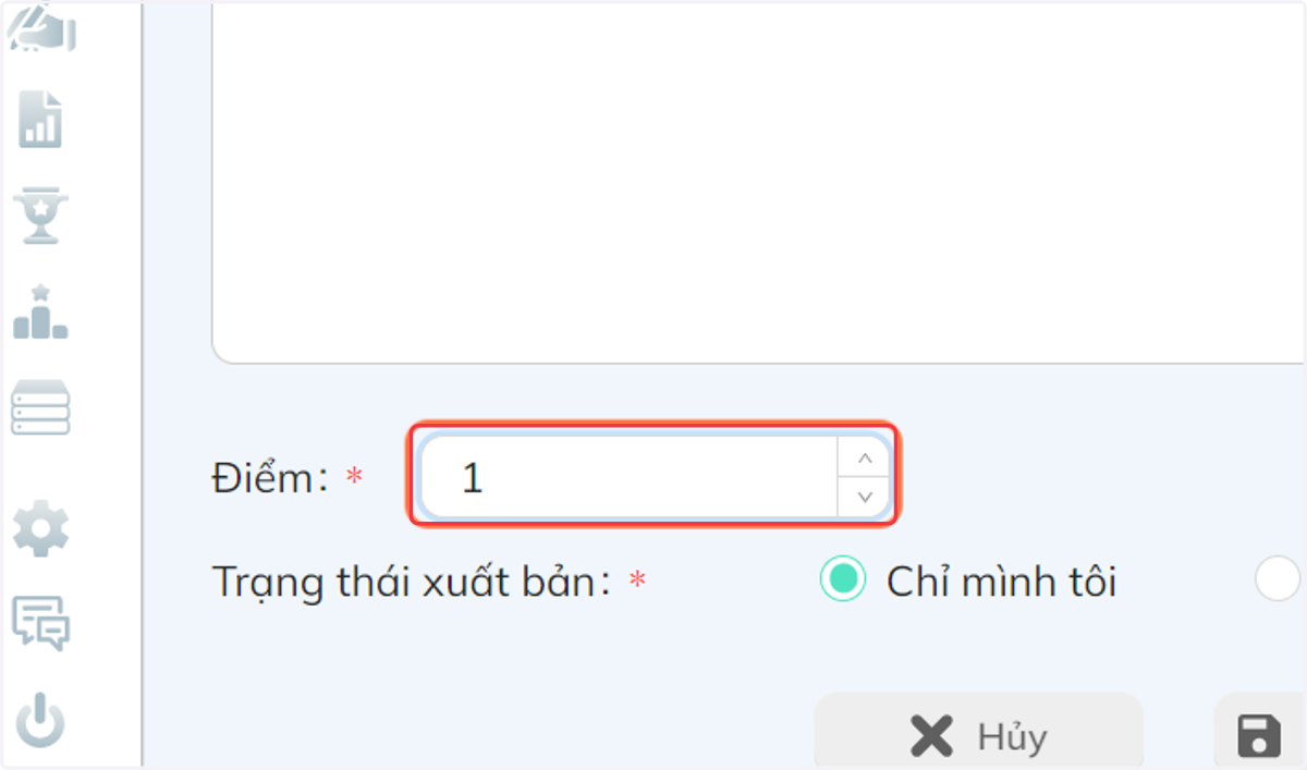 Tại khung "Điểm", nhập điểm