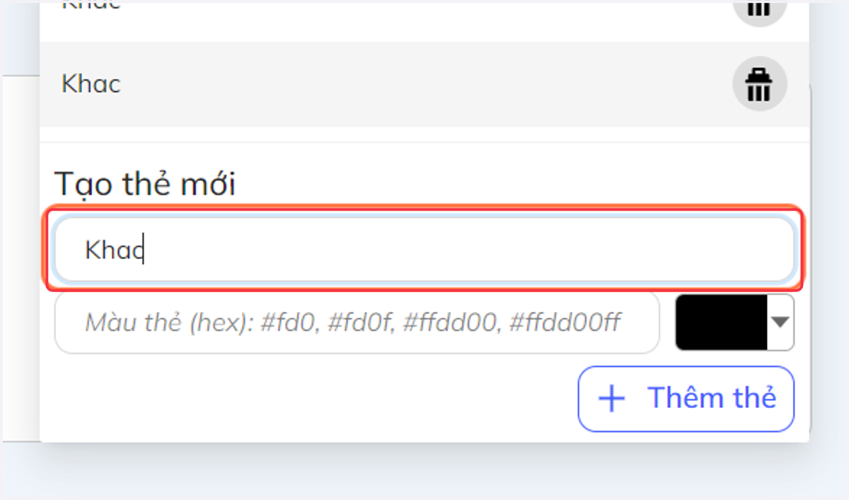 Nếu không có thẻ cần dùng, tại chỗ "Tạo thẻ mới" nhập tên thẻ mới