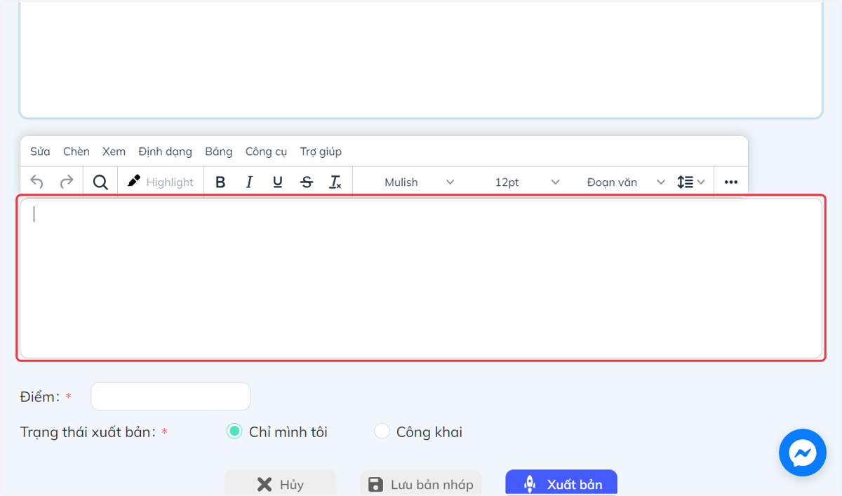 Nhập đoạn văn dùng để làm đề bài vào khung "Đoạn văn"