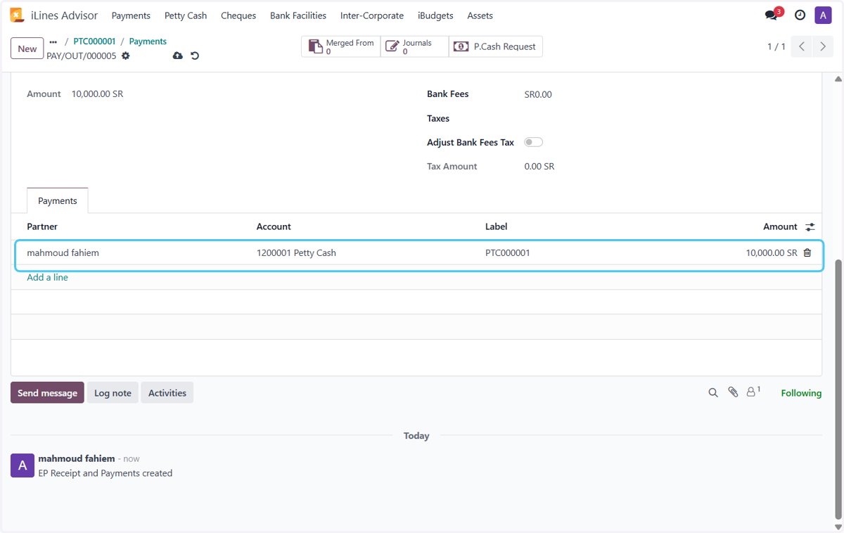 Partner and amount appear automatically