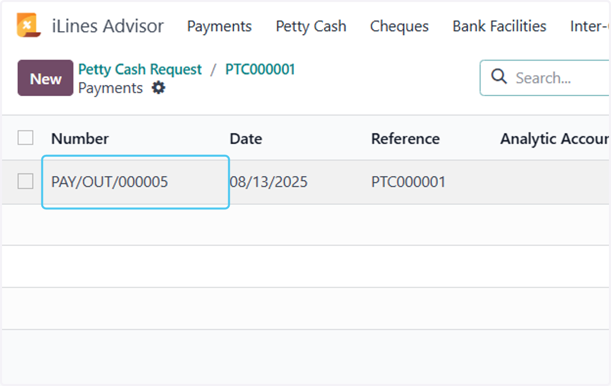 Click on PAY/OUT/000005