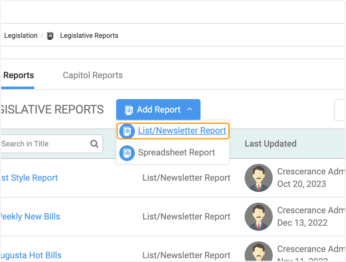 Click on List/Newsletter Report