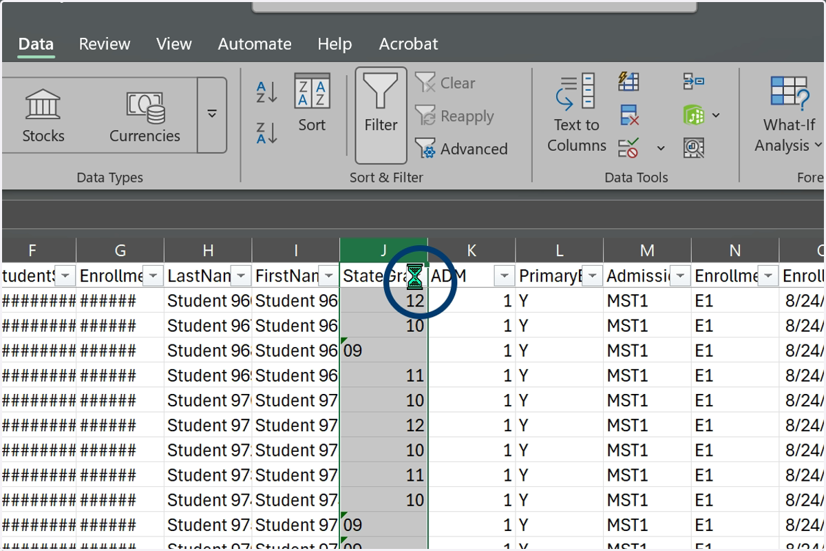 Use the added filter to select a grade level.