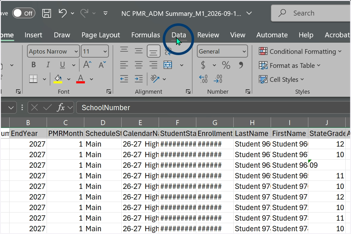Select Data from the menu.