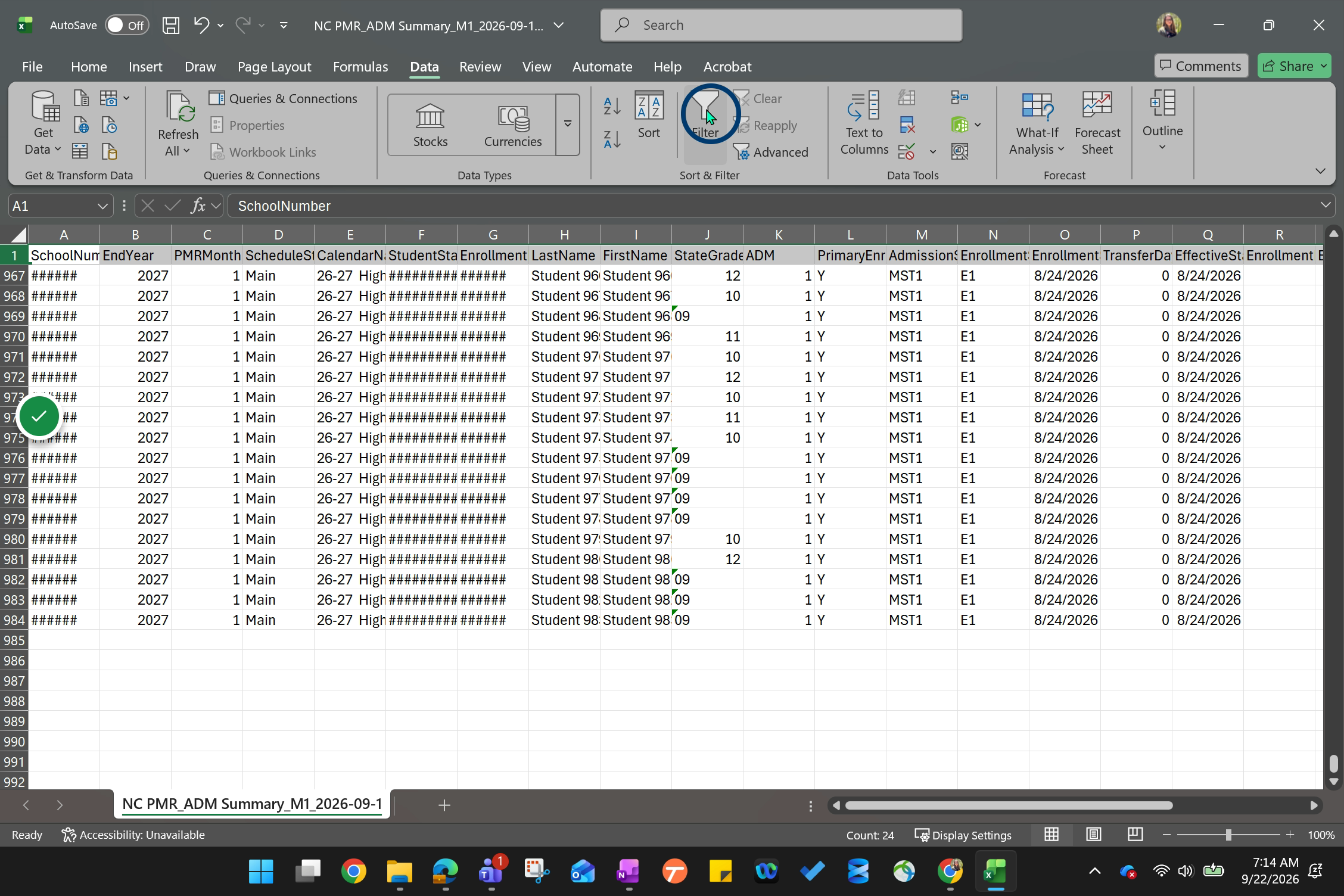 Select Filter to add a filter to the top row of data.
