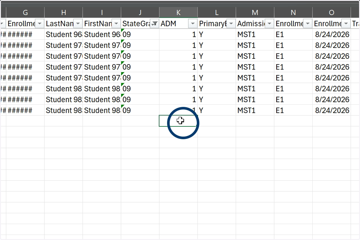 Click in the first empty cell for the ADM or ADA column.