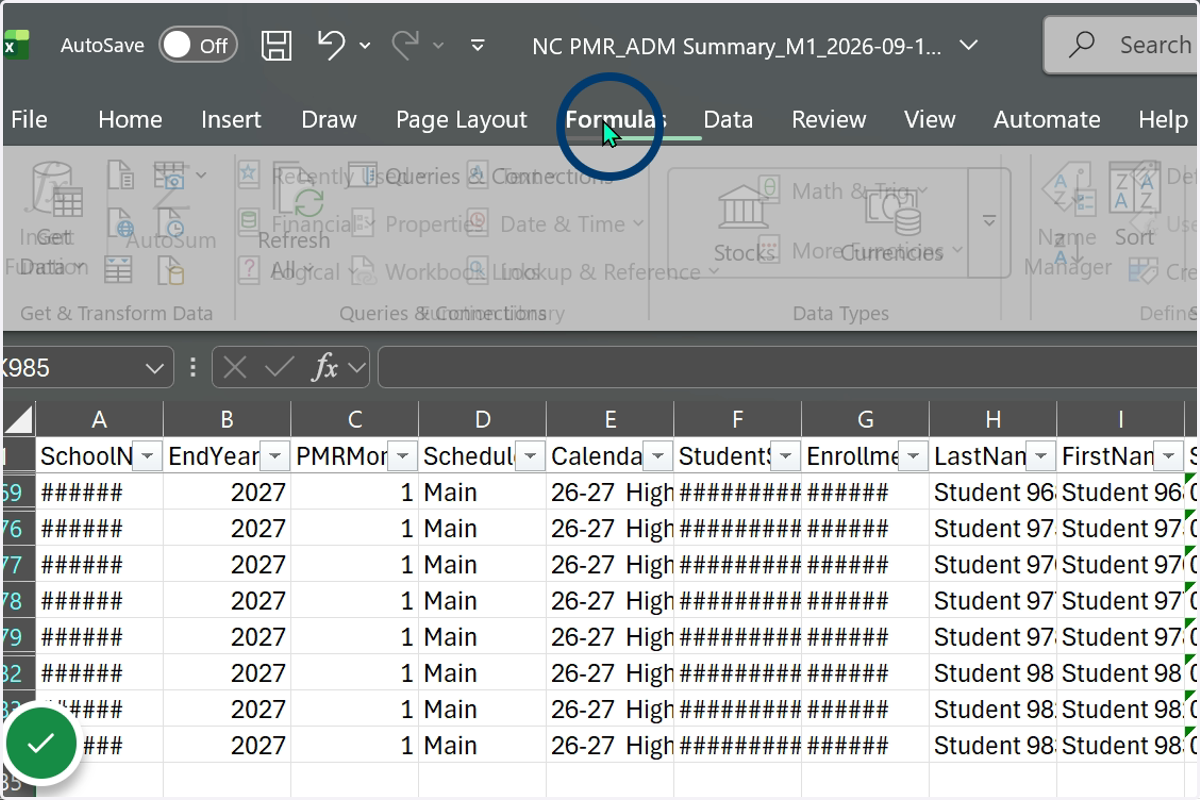 Select Formulas from the menu.
