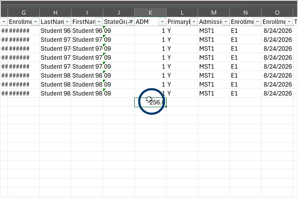Round the SUM to the nearest whole number and compare to the corresponding grade level on the PMR Summary.