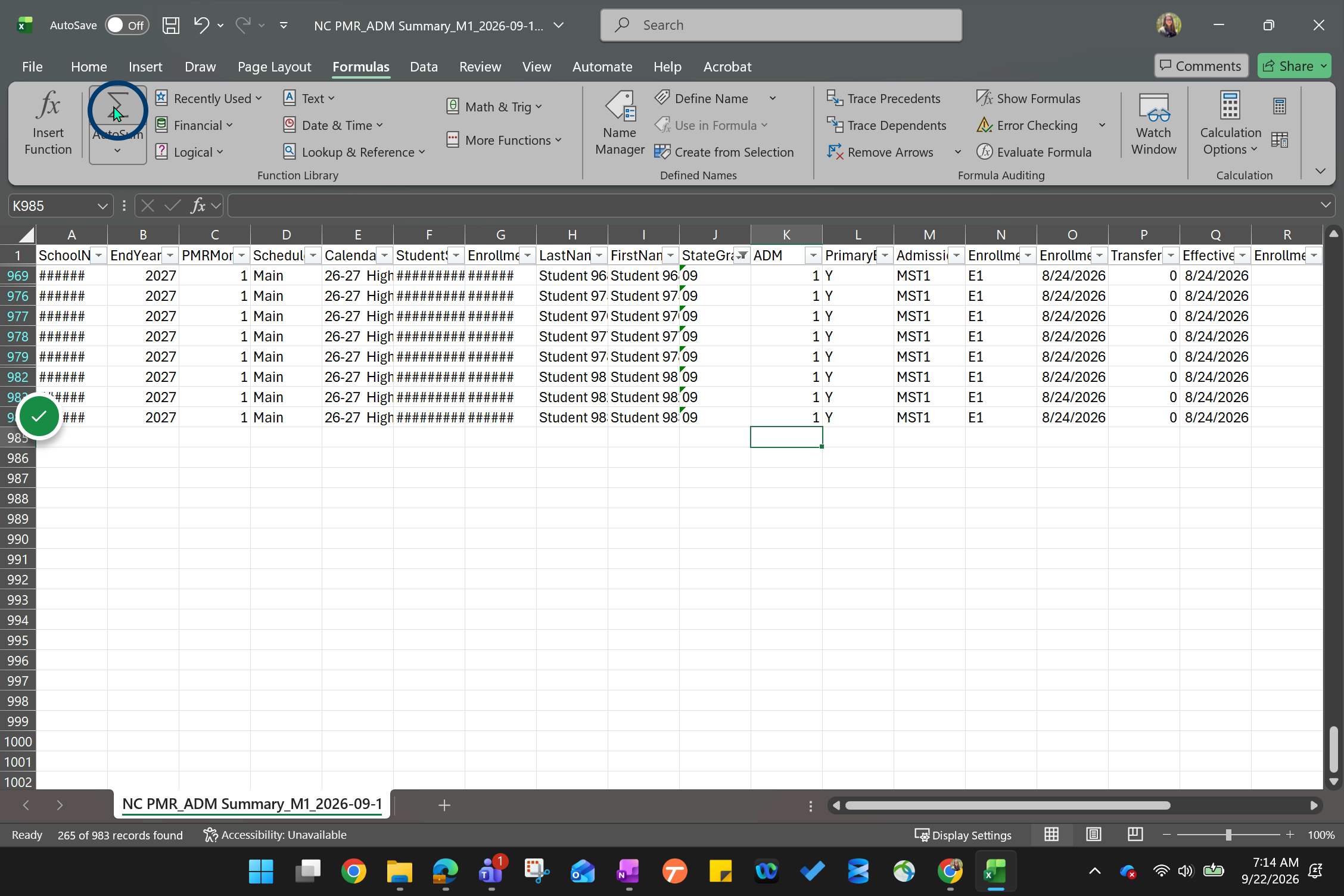 Select the AutoSum function.