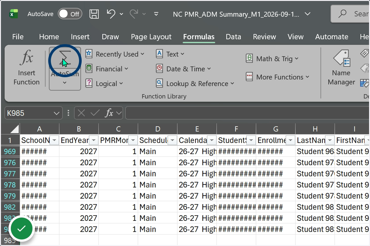 Select the AutoSum function.