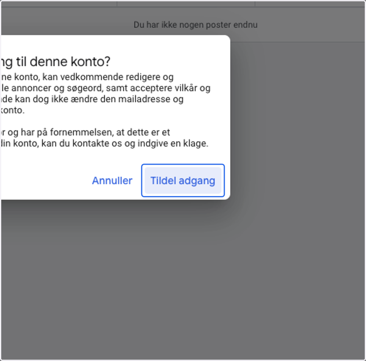 Click on Tildel adgang / Give access