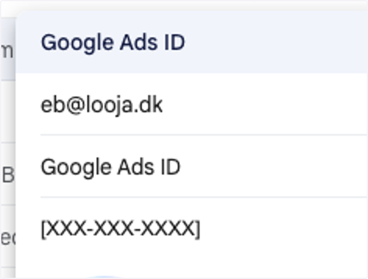 Send email with Google Ads ID to eb@looja.dk & marketing@looja.dk