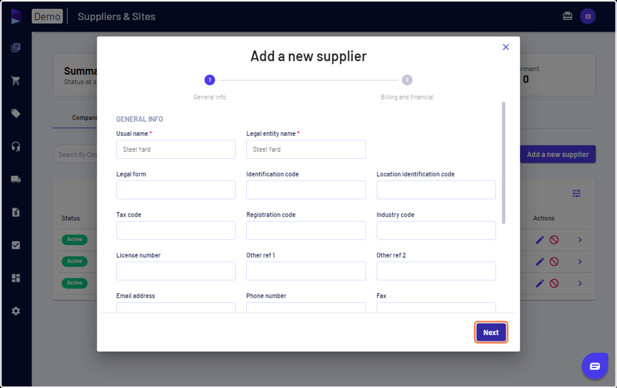 Fill in the details and click 'Next'