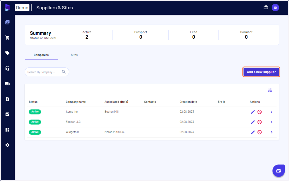 Click on 'Add a new supplier'. Alternatively, you can edit the existing one
