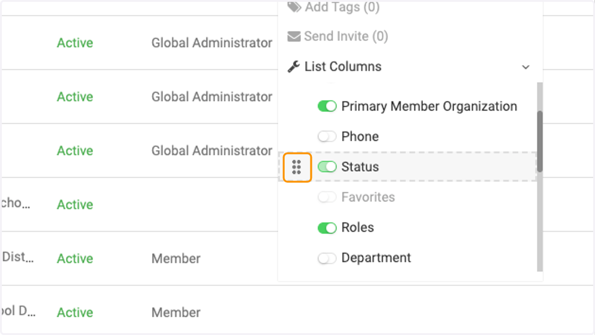 Click on the 8 vertical dots and drag to move the column view into a different position