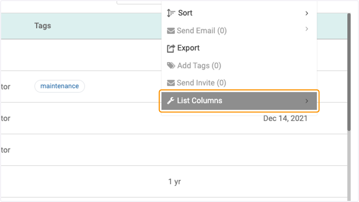 Click on List Columns