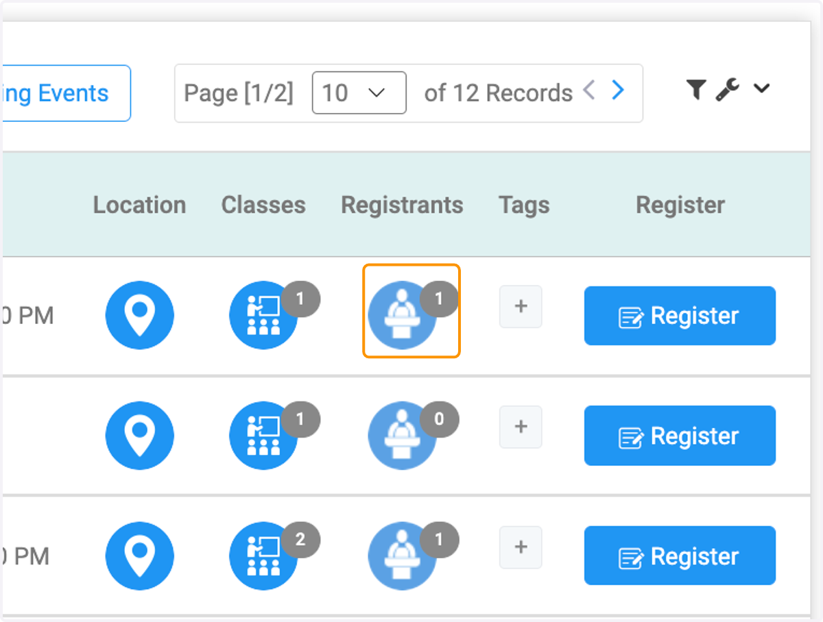 Click on registrants icon