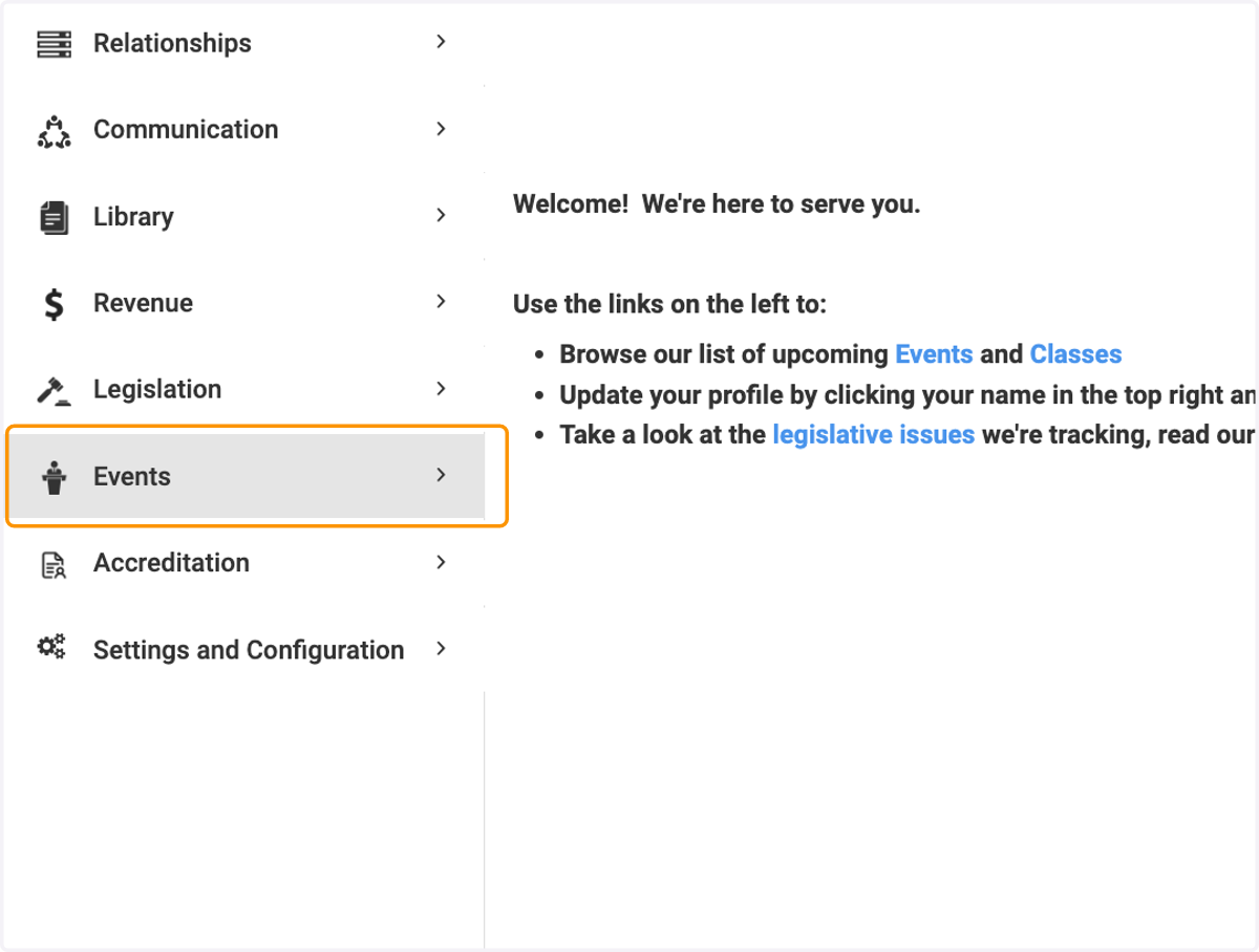 Click on Events