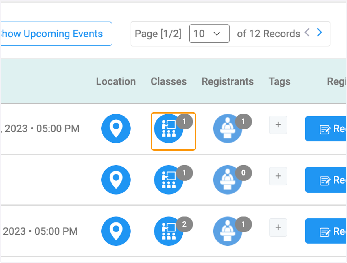 Click on the Classes icon to see any associated classes