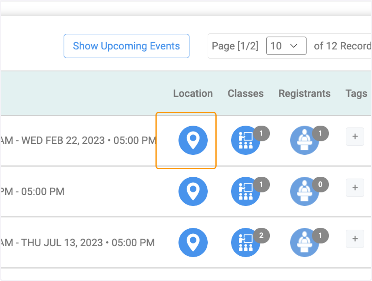 Click on the location icon to view where the event is located