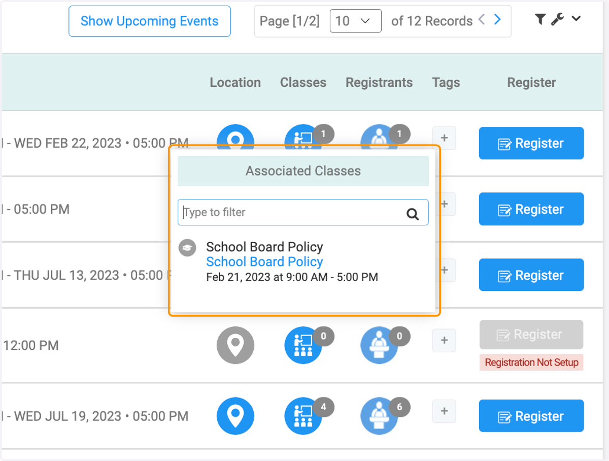 View classes associated with the event