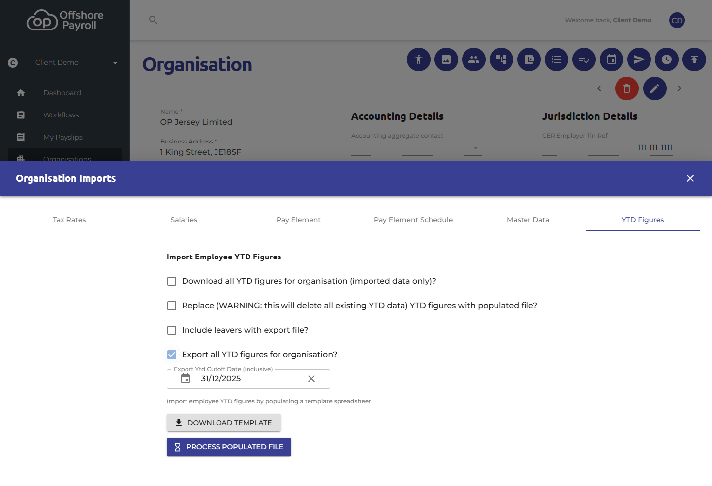 Check Export all YTD figures for organisation?