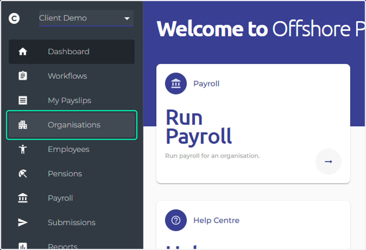 Click on Organisations