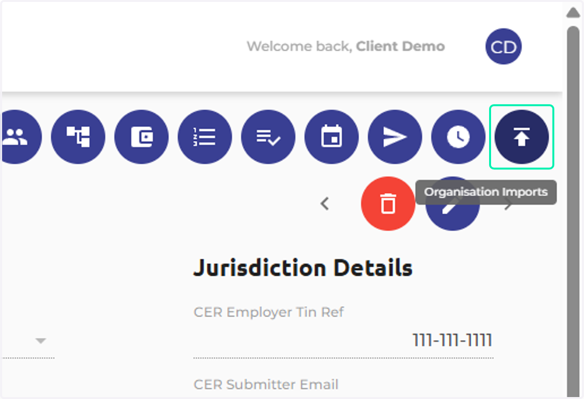 Click on Organisation Imports