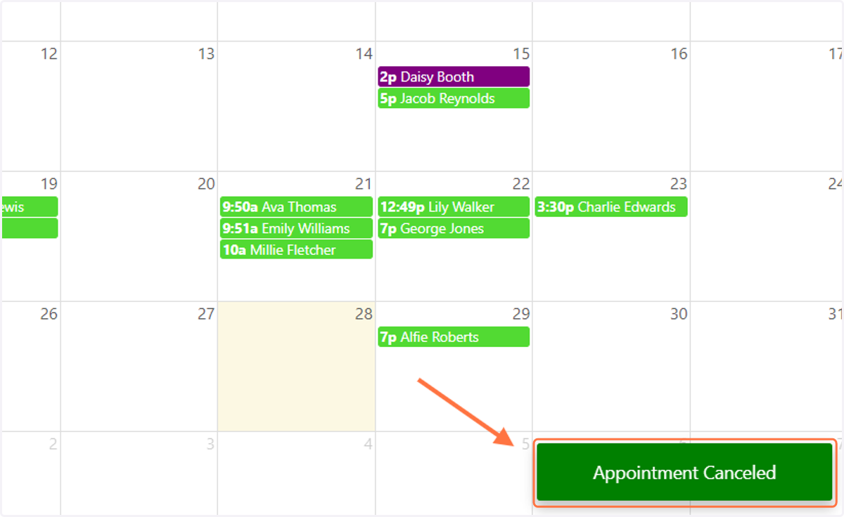 You will get a confirmation message that the appointment has been canceled.