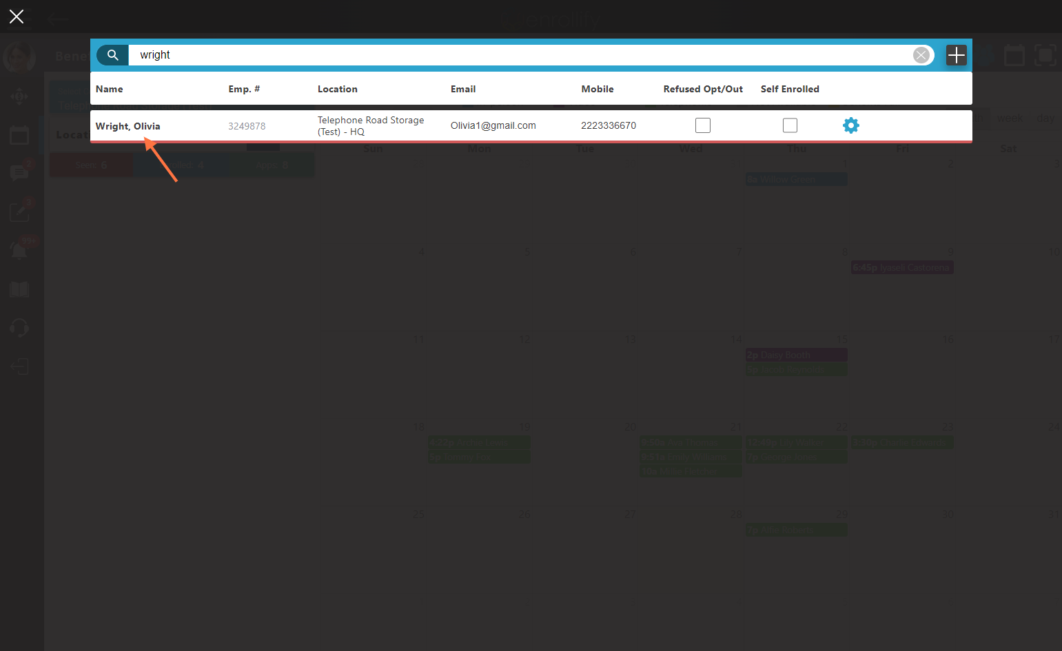 Use the search feature to find the name of the employee whose appointment you would like to change from Telephonic to Virtual, then click on their name.