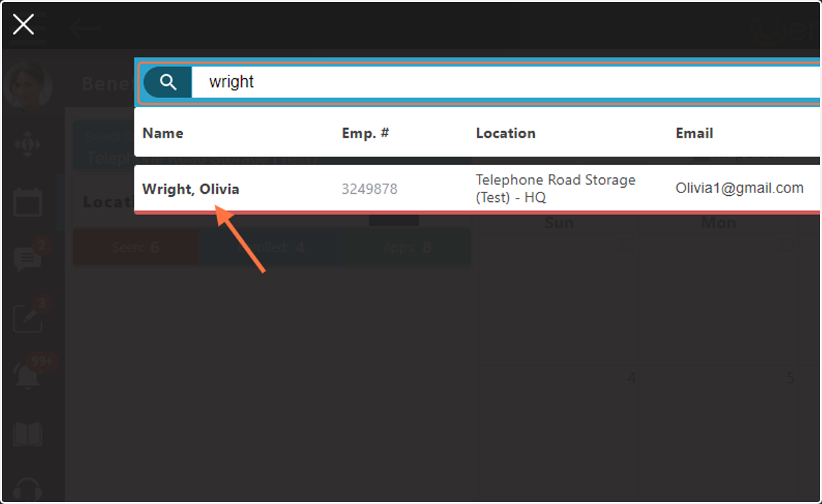 Use the search feature to find the name of the employee whose appointment you would like to change from Telephonic to Virtual, then click on their name.