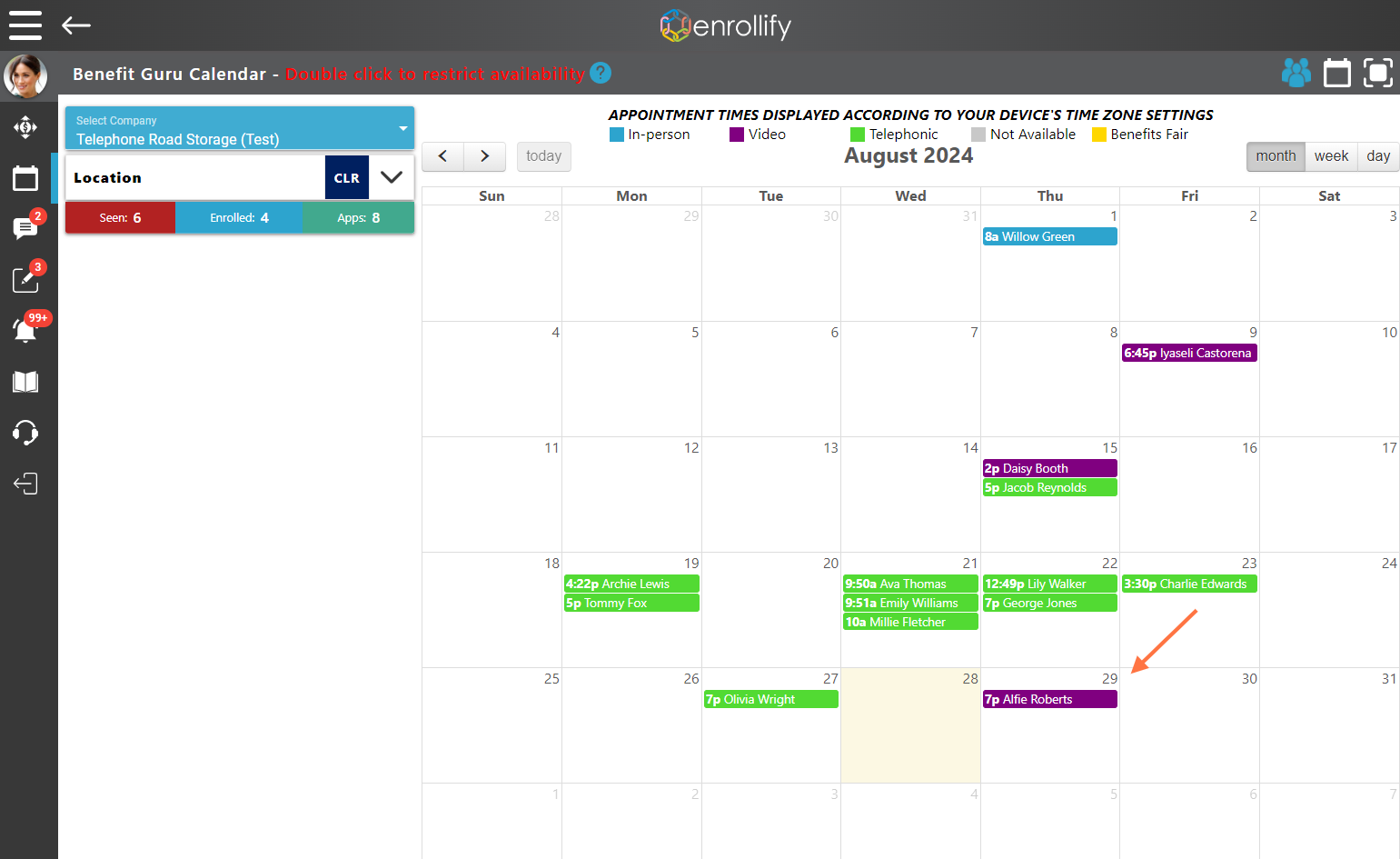 To convert a Video appointment to a Telephonic appointment, first click on the Video appointment from your calendar.