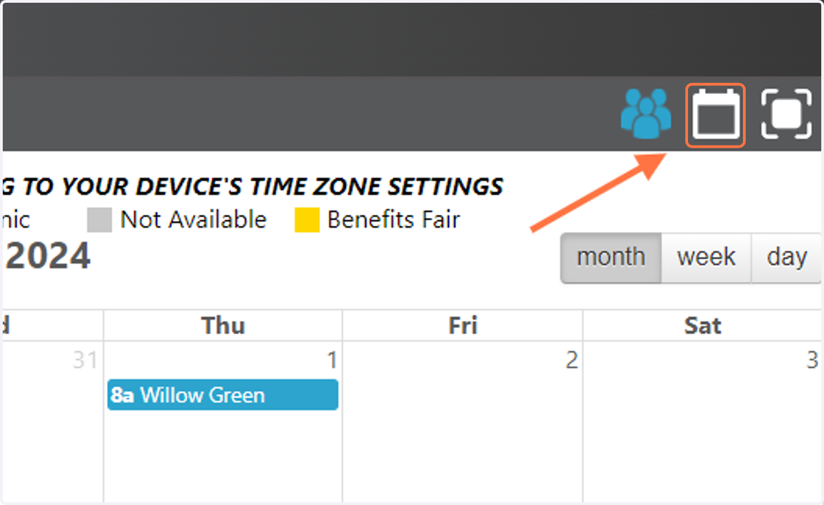 Now that the Telephonic appointment is canceled, click the Calendar icon in the upper right corner of your Calendar.