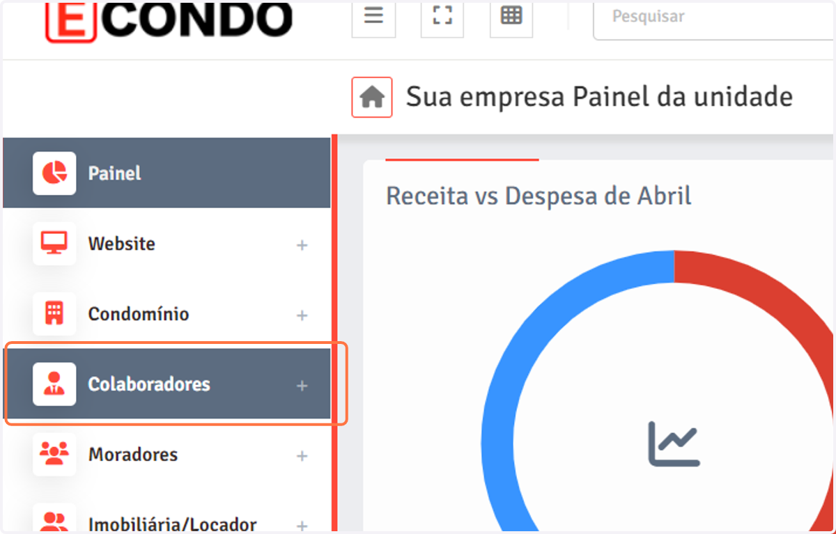 Clique no menu e selecione a opção "Colaboradores".