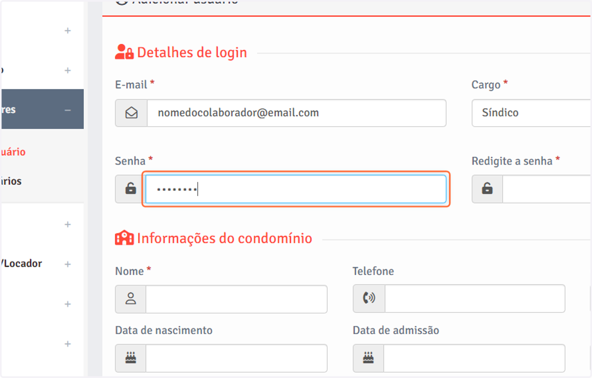 Digite a senha desejada.