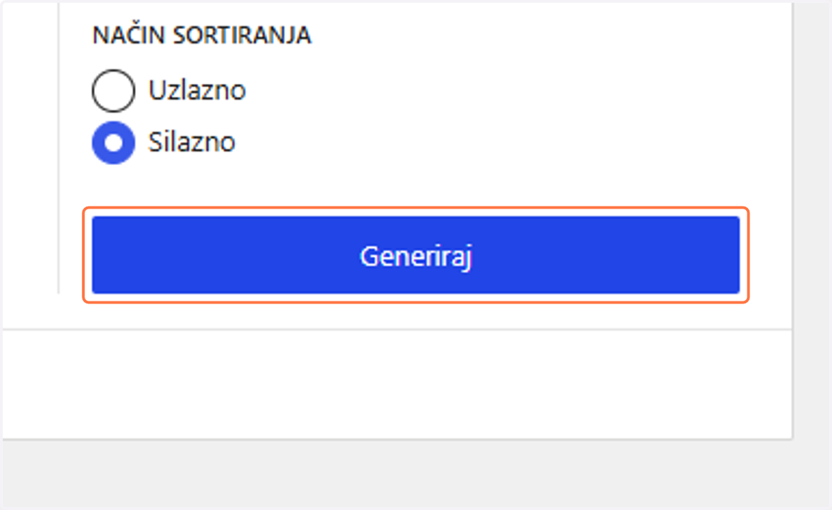 Kliknuti na Generiraj