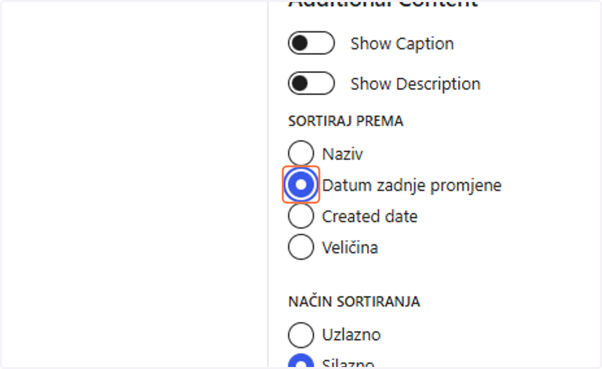 Odabrati Datum zadnje promjene